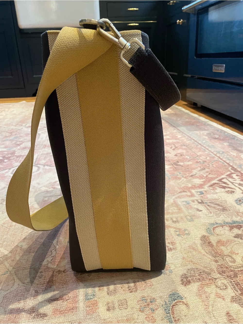 Rothy’s Black Canvas Bucket Bag with Adjustable Yellow Strap - Picture 2 of 6